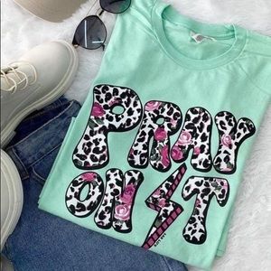 PRAY ON IT, floral cheetah print t-shirt